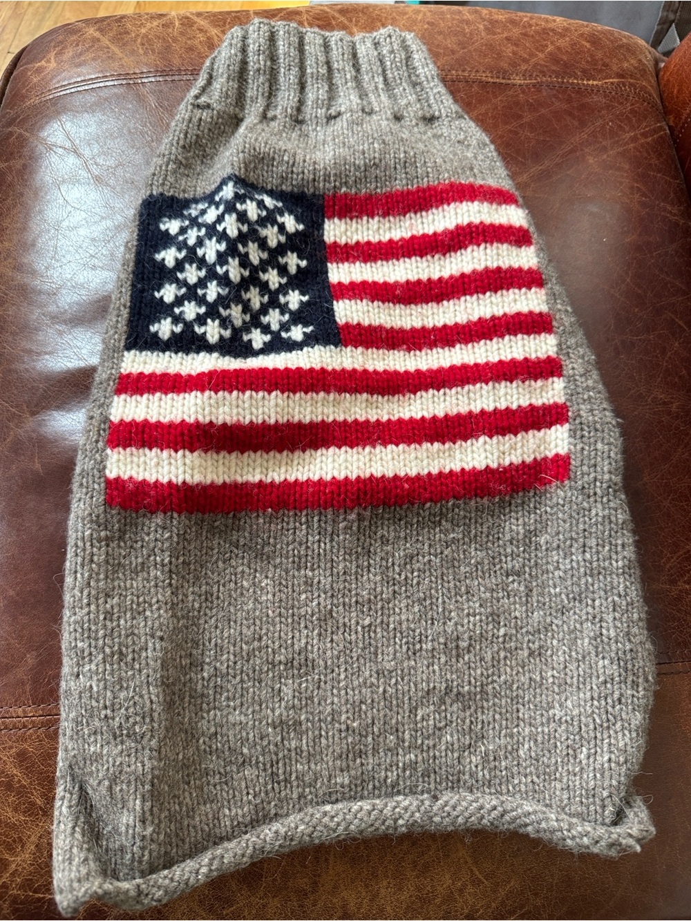 Light Wool Patriotic Dog Sweater - used 1x